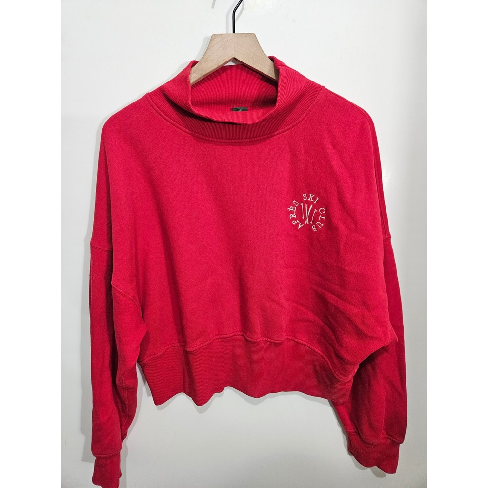 Wild Fable Red Apres Ski Club Mock Neck Cropped Sweatshirt Pullover Large
